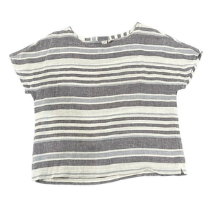 Artisan NY Linen Shirt Womens Sz L Top‎ Tunic Capped Sleeves Striped Blue White